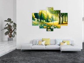 Obraz - Dedina v žlto-zelenej (150x105 cm)
