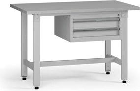 Výškovo nastaviteľný dielenský stôl G5, 1200 x 750 x 800-1000 mm, 1x kontajner, 2 zásuvky, sivá