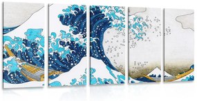 5-dielny obraz reprodukcia Veľká vlna z Kanagawa - Kacušika Hokusai