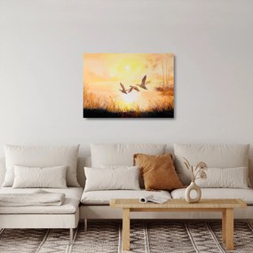 Sklenený obraz - Žeriavy pri západe slnka (70x50 cm)