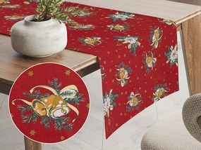 Biante Vianočný bavlnený behúň na stôl Sandra SA-406 Zvončeky a sviečky na červenom 35x160 cm