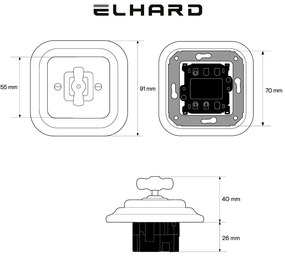 Elhard Keramický štvorcový otočný vypínač č.6/č.1, čierny - kompletný KV5406B