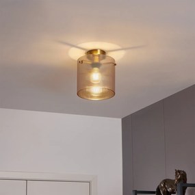 Art Deco stropné svietidlo mosadz s jantárovým sklom - Laura