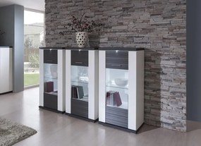 Vitrína Caracas typ 28, grafit/biely lesk, s osvetlením