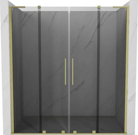 Mexen Velar L Duo, posuvné sprchové dvere do otvoru 200 cm, 8mm šedé sklo, zlatá matná, 871-200-003-42-55