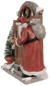 Dekorácia Santa pri dverách s vrecom darčekov a stromčekom s Led svetielkami - 18*8*22 cm