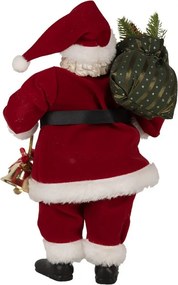 Červená vianočná dekorácia Santa s darčekmi a zvončekom - 17*10*27 cm