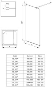 Deante Kerria Plus, sprchová stena 50x200 cm, 6mm číre sklo, chrómový profil, DEA-KTS_085P