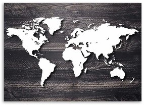 Gario Obraz na plátne Mapa sveta na sivom dreve Rozmery: 120 x 80 cm