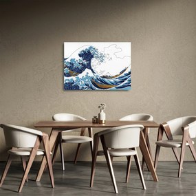 Sklenený obraz - Japonská kresba, vlny (70x50 cm)