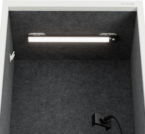 Akustická kabína SALLY MentalBox 600 mm – biely korpus, tmavosivé sedadlo