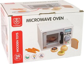 LEAN Toys Drevená mikrovlnná rúra s potravinami biela