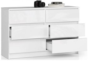 Komoda K120 6SZ CLP biela, lesk