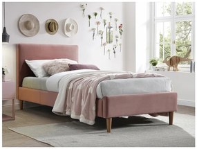 Ružová jednolôžková posteľ ACOMA VELVET 90 x 200 cm
