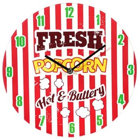 Sklenené retro nástenné hodiny "Fresh Popcorn",  ∅30 cm