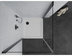 Mexen Pretoria Duo, sprchovací kút s 2-krídlovými dverami 70 (dvere) x 70 (dvere) cm, 6mm číre sklo, čierny profil + slim sprchová vanička 5cm biela s čiernym sifónom, 852-070-070-70-02-4010B