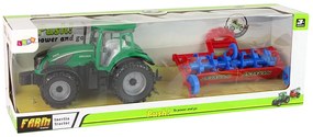 Lean Toys Zelený traktor s červeným pluhom