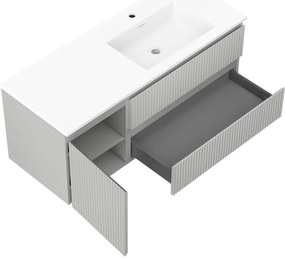 Mexen Rivel, kúpeľňová skrinka 120 cm s pravým umývadlom Otis, 2S, 1D, drážkovaná, šedá/biela matná, 91A23-12047-3-BBFFF62-W18P01