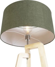 Trojnohá stojaca lampa drevená s tienidlom 50 cm zelená - Puros