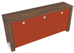 Nízka skriňa Verno+ 200 x 46 x 90 cm, sklenené dvere, orech / oranžová