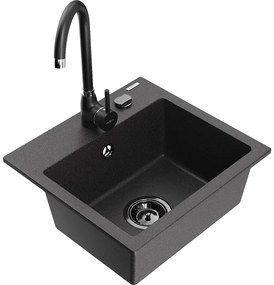 Mexen Milo, 1-komorový granitový drez 435x410x171 mm a čierna batéria Telma, čierna škvrnitá, 66505-76-670200-70-B
