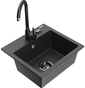 Mexen Milo, 1-komorový granitový drez 435x410x171 mm a čierna batéria Telma, čierna škvrnitá, 66505-76-670200-70-B