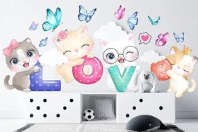 Nálepka pre dievčatá mačiatka s nápisom LOVE 100 x 200 cm