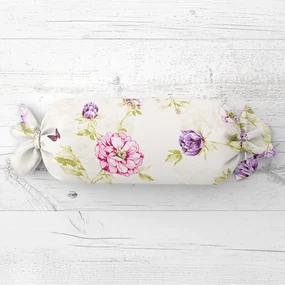 Biante Vankúš valec bonbon Sandra SA-532 Fialové kvety s motýlikmi na svetlo krémovom 15x80 cm