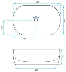Rea Amelia Mini STONE MATT, umývadlo na dosku 380x260x130 mm, šedá-imitácia kameňa, REA-U9109