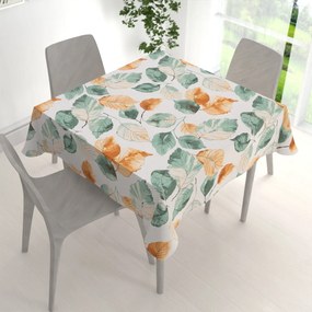 Biante Bavlnený štvorcový obrus Sandra SA-748 Hnedo-zelené akvarelové listy na bielom 130x130 cm