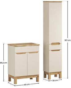 Koupelnová sestava Bali Nature s deskou a skříňkami 60 cm kašmírová/dub wotan