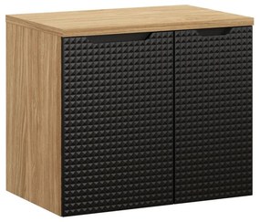 Závesná skrinka pod umývadlo Luxor Black s doskou 70 cm čierna/dub olejovaný