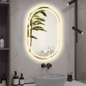 Erga Lyra, oválne LED zrkadlo 60x90cm, 3 farby svetla, predné a zadné osvetlenie, vyhrievacia podložka proti zapareniu, ERG-V01-Lyra-6090-CL