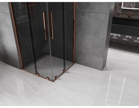 Mexen Velar Duo, sprchový kút s posuvnými dverami 90 x 90 cm, 8mm šedé sklo, ružové zlato, 871-090-090-42-60