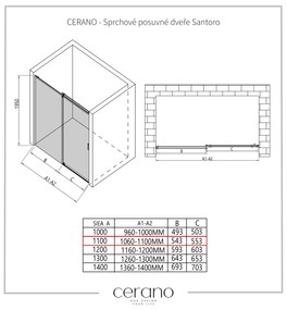 Cerano Santoro, sprchové posuvné dvere 110x195 cm, 6mm číre sklo, chrómový profil, CER-CER-424933