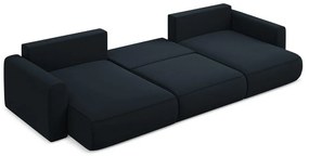 Tmavomodrá zamatová rozkladacia/s úložným priestorom rohová pohovka (do tvaru "U") Kapua – Makamii