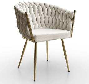 DIZAJNOVÁ STOLIČKA SHELLY BEŽOVÝ ZAMAT + ZLATÁ