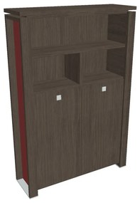 Vysoká šatníková skriňa Verno+ S 140 x 46 x 210 cm, s regálom, dub antracit / červená
