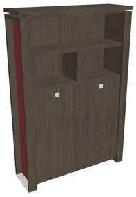 Vysoká šatníková skriňa Verno+ S 140 x 46 x 210 cm, s regálom, dub antracit / červená
