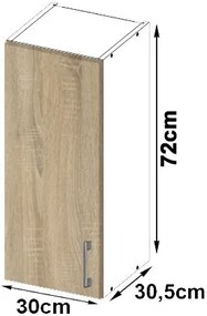 Horná kuchynská skrinka LIMA W30 D1 H720 biela / dub sonoma