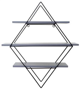 Nástenná polica A80 v industriálnom štýle - drevo / kov, 60x55x12 cm - Sivomodrá