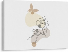 Obraz - Béžové kvety s motýľom N⁰3 (70x50 cm)