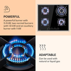 Klarstein Goldflame 4 Prime, plynová varná doska, 4 Messing horáky, sklokeramika