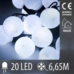 Vianočná led svetelná reťaz vonkajšia guľky - 20led - 6,65m studená biela