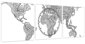 Obraz - Mapa v líniách (s hodinami) (90x30 cm)