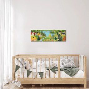 Obraz - Dedina v horách (s hodinami) (90x30 cm)