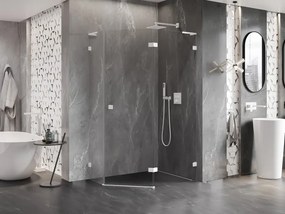 Mexen Lunar, L pravý výklopný päťuholníkový sprchový kút 100 x 80 cm, 8mm číre sklo, biely profil, 831L-100P-080L-20-00-P