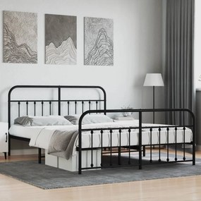 Kovový rám postele s čelom a podnožkou čierny 160x200 cm 352599
