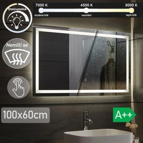 AQUAMARIN kúpeľňové zrkadlo s LED osvetlením, 100 x 60 cm