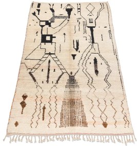 Ručne tkaný vlnený koberec BERBER BJ1077 Boujaad berber Boho, béžový / čierny